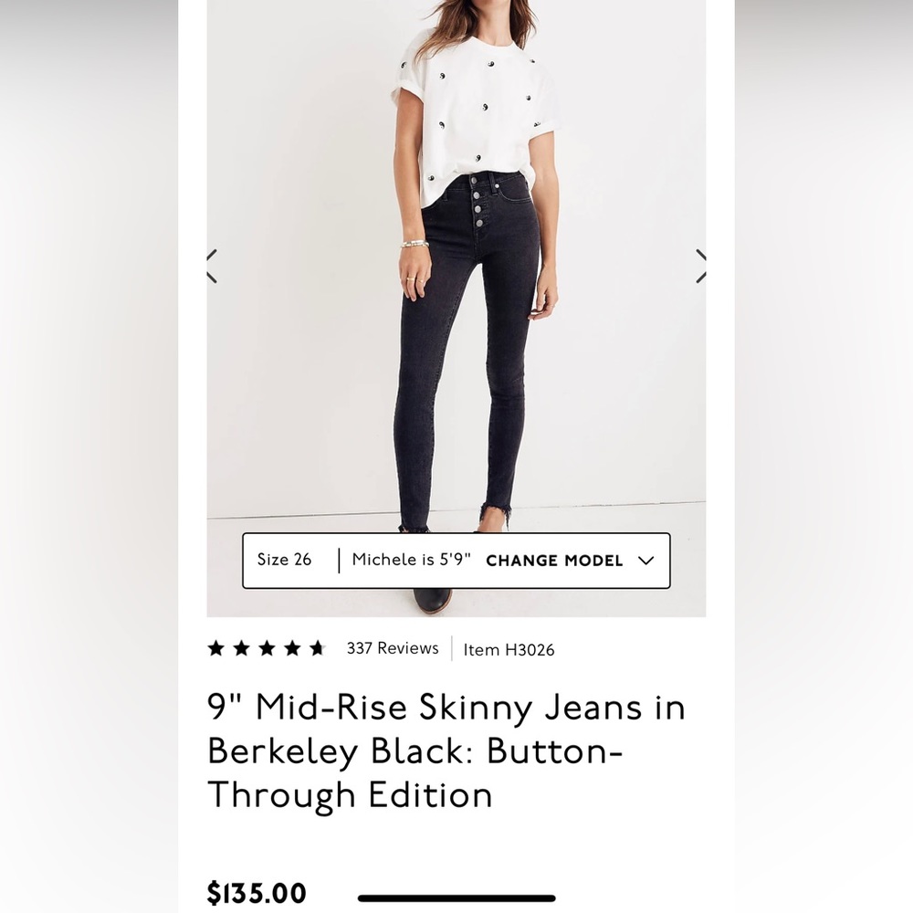Madewell 9" Mid-Rise Skinny Jeans in Berkeley Black 26